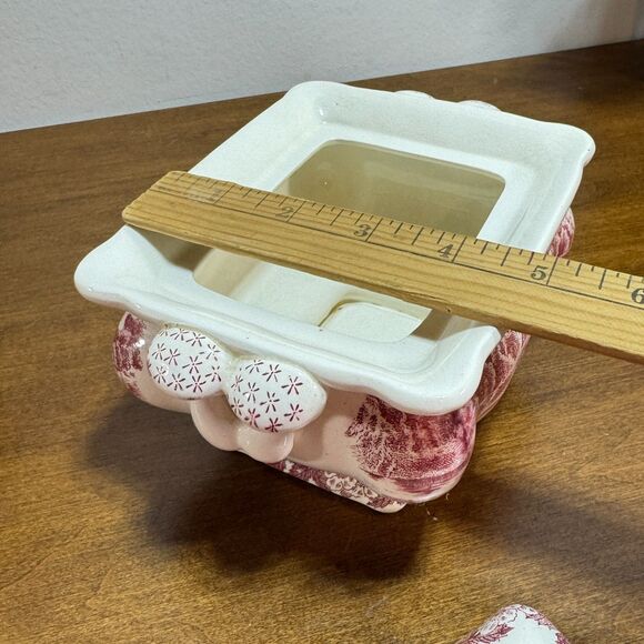 Vintage Gravy Boat Tureen Pink and White Transfer Ware Mushrooms Antique - Picture 13 of 13